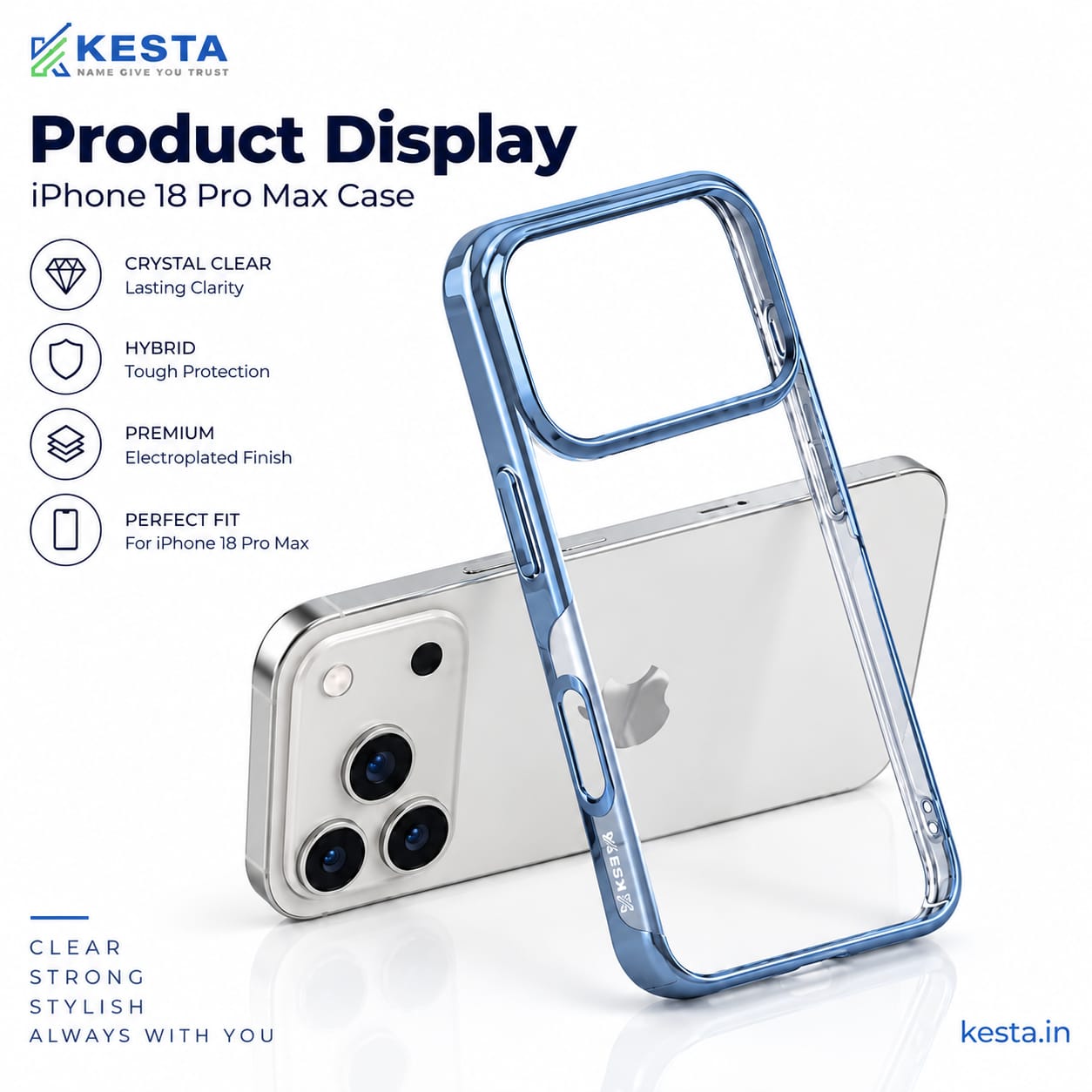 iPhone 18 Pro Max Cover – Transparent Glacier Blue | Original Look. Enhanced Protection.